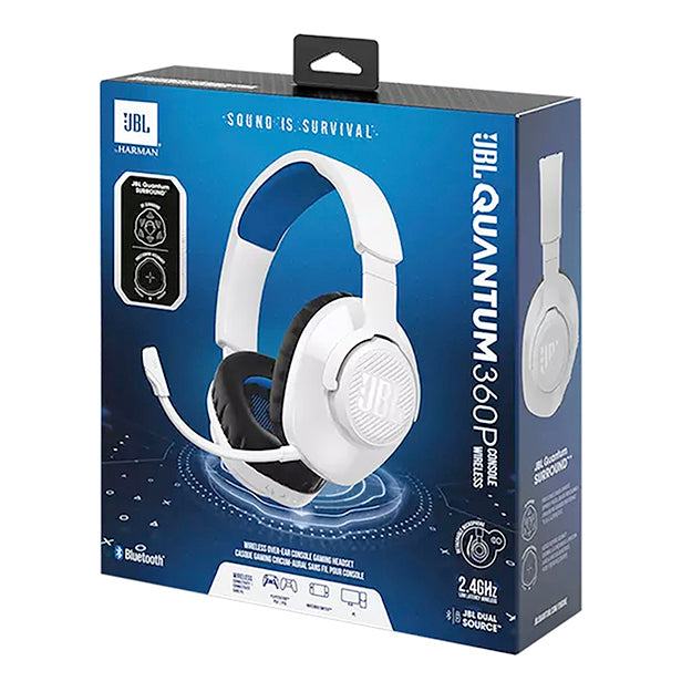 JBL Quantum 360P Console Wireless Over-Ear Gaming Headset With Detachable Mic For Playstation - White/Blue