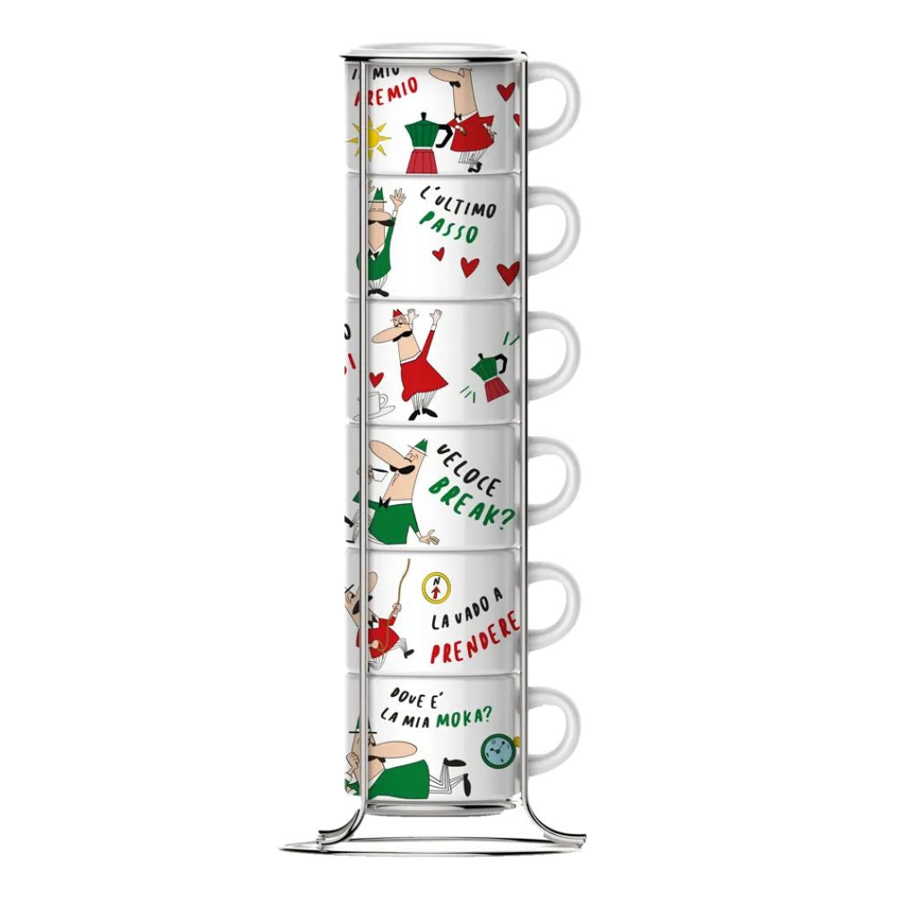 Bialetti L'Omino Italiano cup set in wire storage frame