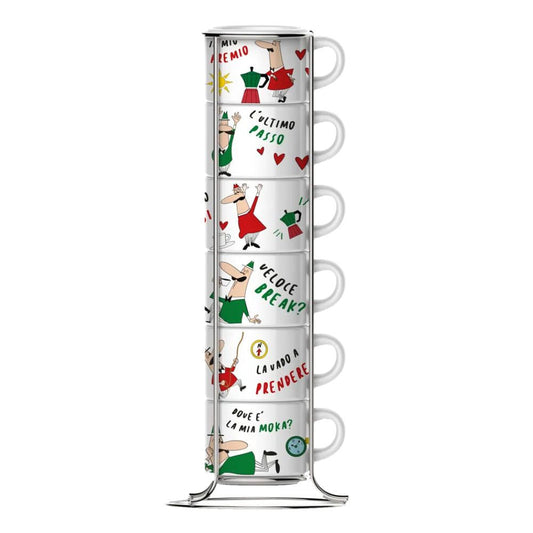 Bialetti L'Omino Italiano cup set in wire storage frame