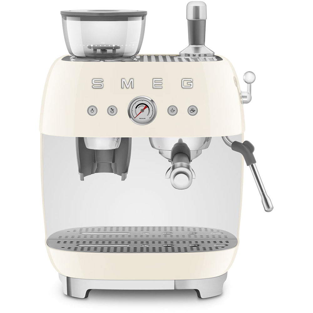 Smeg Retro Manual Espresso Coffee Machine with Grinder Cream EGF03CR