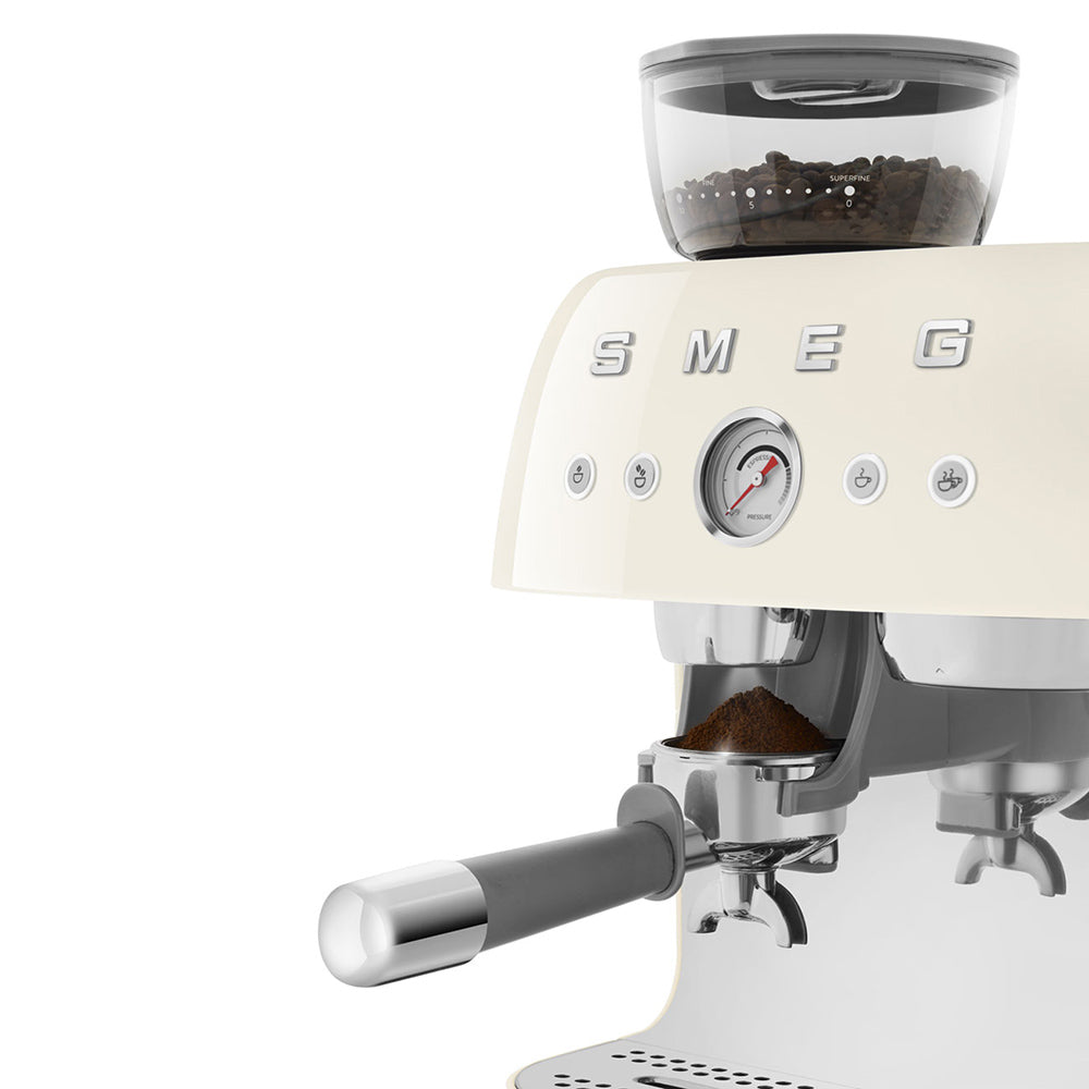 Smeg Retro Manual Espresso Coffee Machine with Grinder Cream EGF03CR