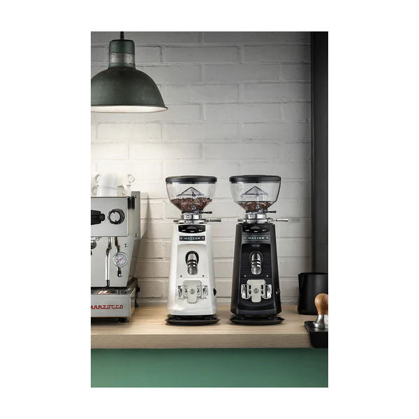Mazzer Mini Compact espresso grinders black and silver duo café scene