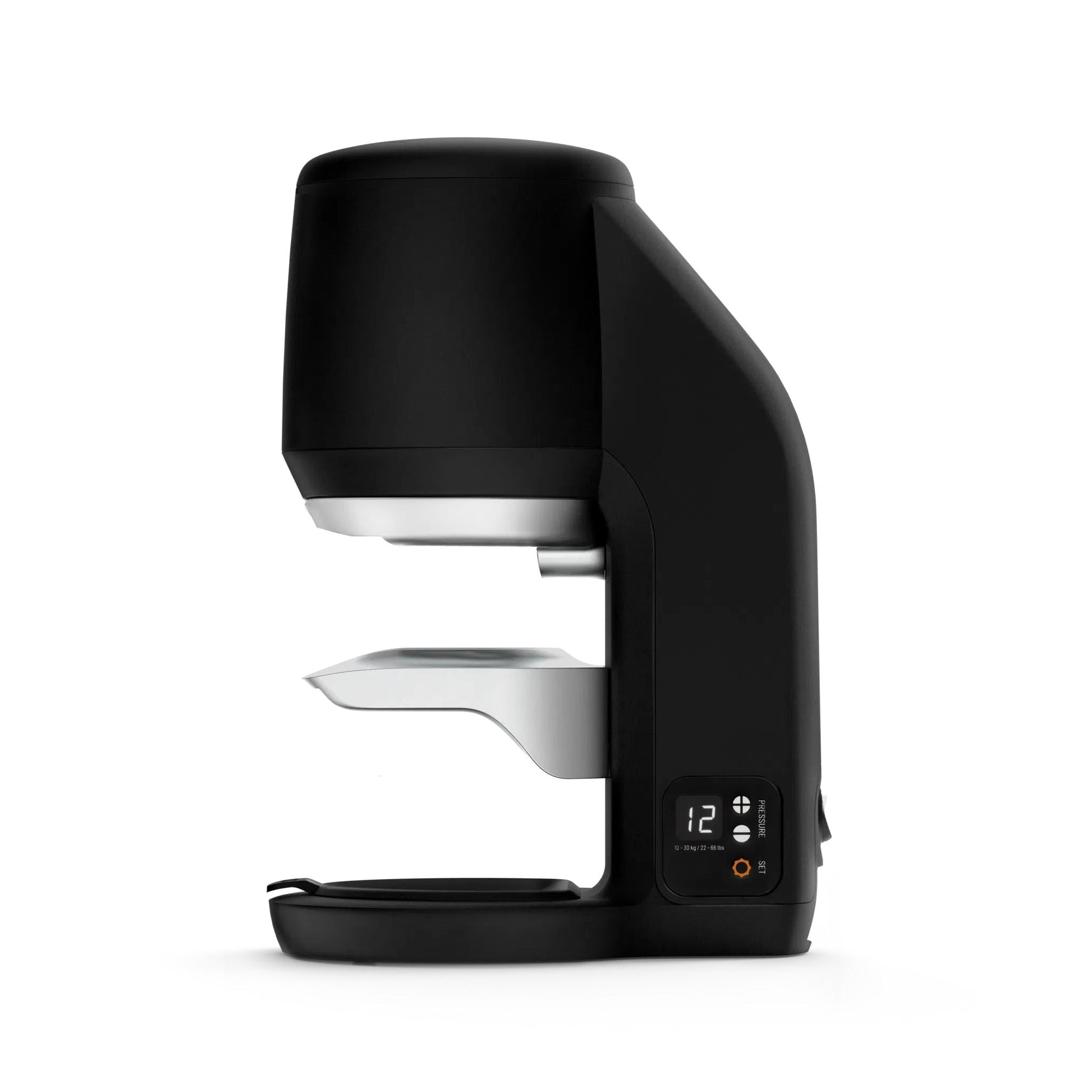 Black Puqpress Mini automatic coffee tamper from the side