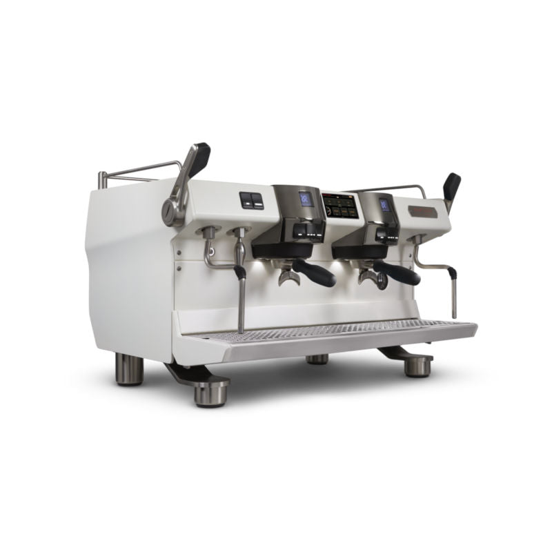 Rancilio RS1 two group head espresso machine White Isometric Front view