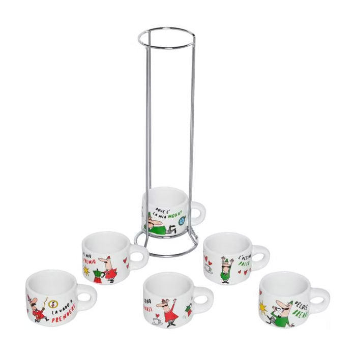 Bialetti L'Omino Italiano cup set with one cup inside wire frame
