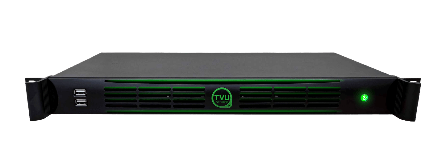 TVU VS3550 rack-mount (1U) high-power server with dual internal power supplies and SMPTE 2110 I/O.