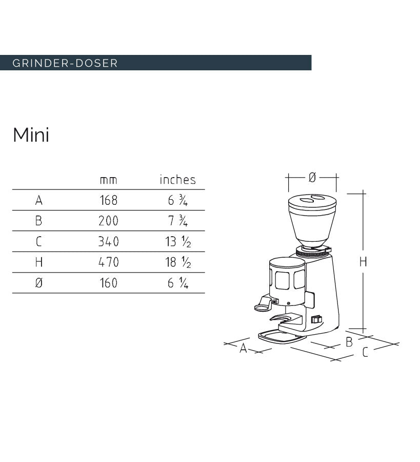 Mazzer Mini Espresso Grinder With Doser Dimensions