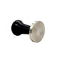 Precision 58.4mm black handle espresso tamper with stainless steel base on its side